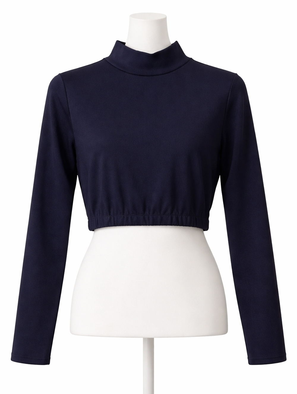 Chasse Navy Cropped Activewear Top | Mock Neck | Long Sleeve | Medium